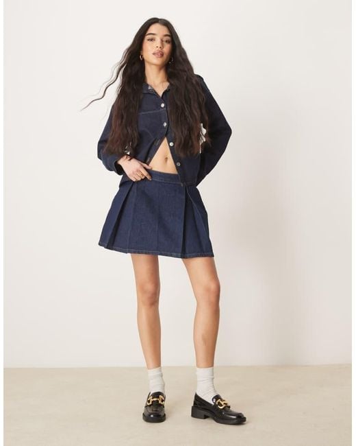 ASOS Blue Denim Pleated Mini Skirt