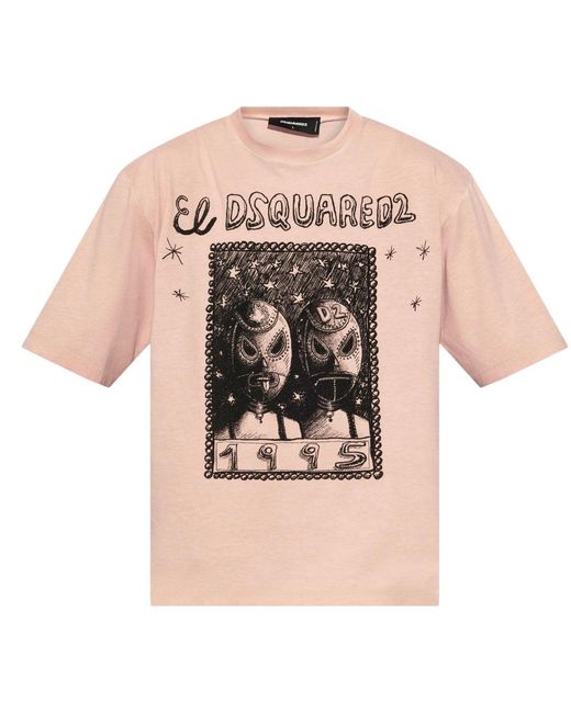 DSquared² Pink Overlay Graphic Loose Fit T-Shirt Dusty Antic Rose for men