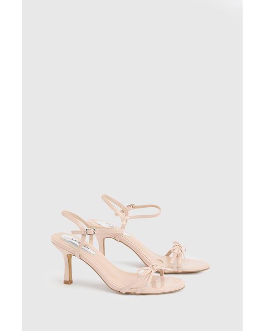 Oasis Pink Scarlett Faux Leather 2 Part Bow Trim Medium Heeled Sandals