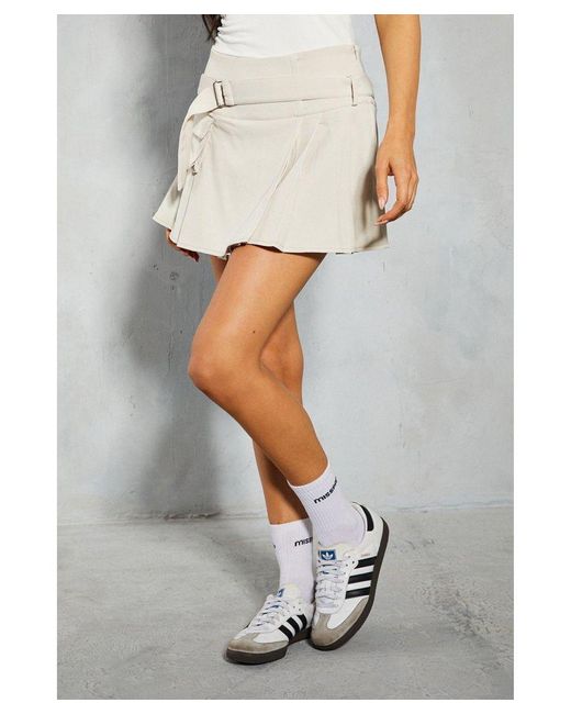 MissPap Gray Belted Pleated Mini Skirt