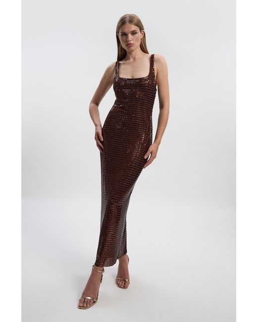 Karen Millen Petite Premium Crystal Embellished Jersey Midi Dress in Brown | Lyst UK Karen Millen Petite Premium Crystal Embellished Jersey Midi Dress in Brown | Lyst UK