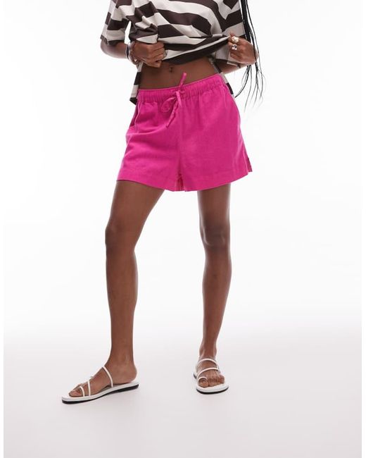 TOPSHOP Pink High Rise Drawcord Linen Shorts
