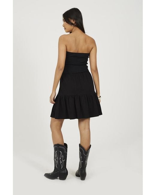 Brave Soul Black Jersey Strapless Tiered Mini Dress