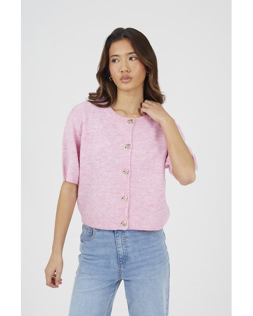 Brave Soul Pink Short Sleeve Jersey Knit Cardigan