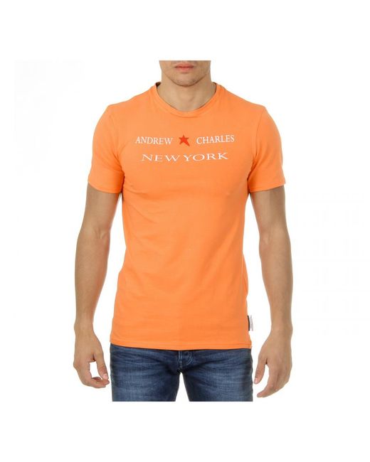 Andrew Charles by Andy Hilfiger Orange T-Shirt Short Sleeves Round Neck Keita for men