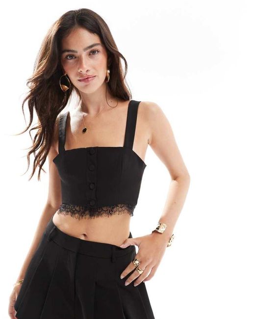Miss Selfridge Black Lace Trim Corset Top Co Ord