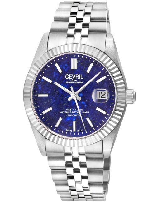Gevril Blue Automatic West Village. 316L Stainless Steel Case, Lapis Dial, Bracelet for men