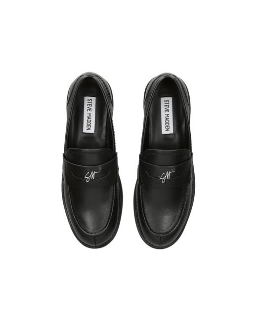 Steve Madden Black Leather Motor Loafers