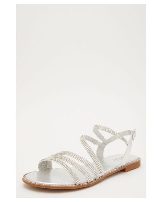Quiz White Silver Asymmetric Flat Sandals