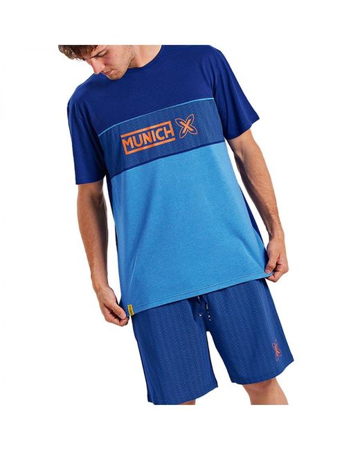 Munich Blue Short-Sleeved And Round Neck Pajamas Mueh0254 for men