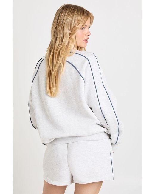 Boohoo White Petite Ath Club Embroidered V Neck Piping Short Tracksuit