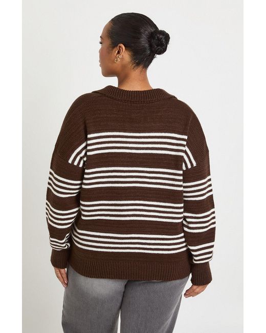 Boohoo Brown Plus Collared Stripe Jumper
