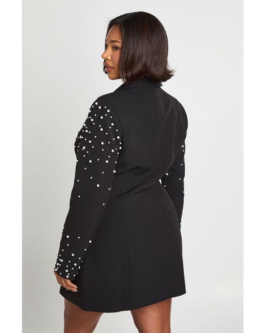 Boohoo Black Plus Pearl Embellished Blazer Dress