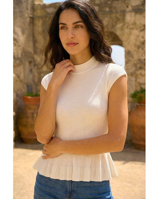 Roman White Crinkle Knit Peplum Top