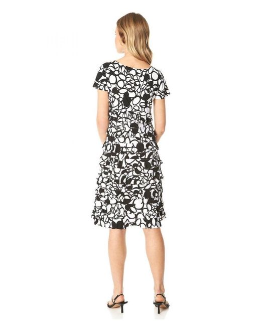 Roman White Monochrome Print Frill Tiered Dress