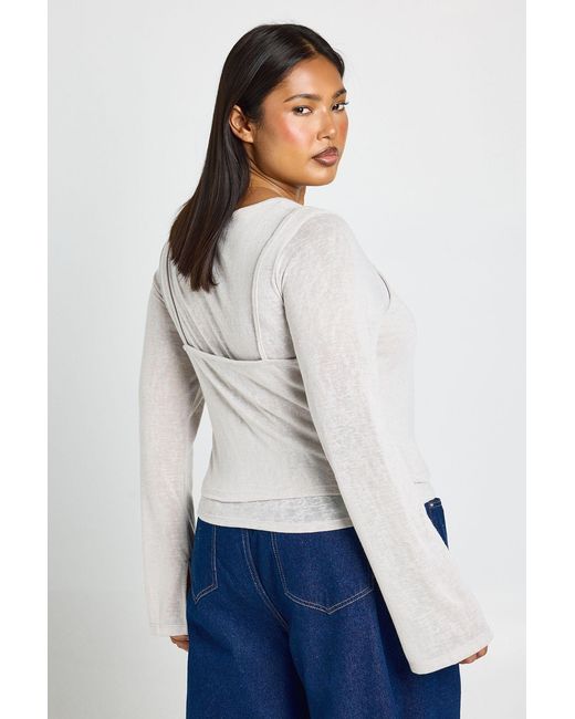Boohoo White Plus Sheer Double Layer Henley Top
