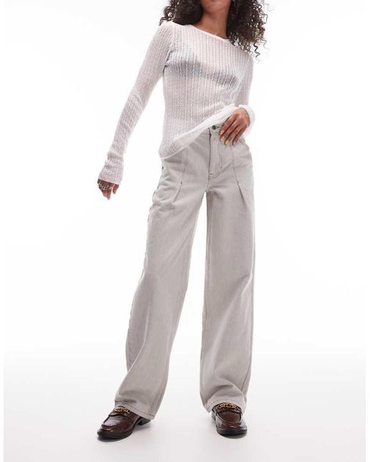 TOPSHOP White High Rise Pleated Jean