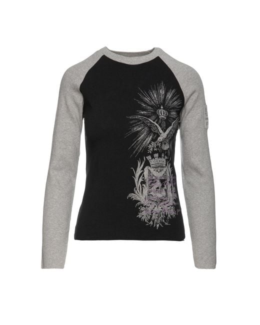 Conquista Black Print Top With Embroidery Detail Cotton