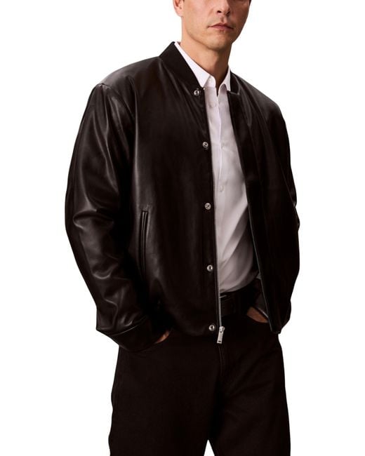 Calvin Klein Black Leather Jacket Zip for men