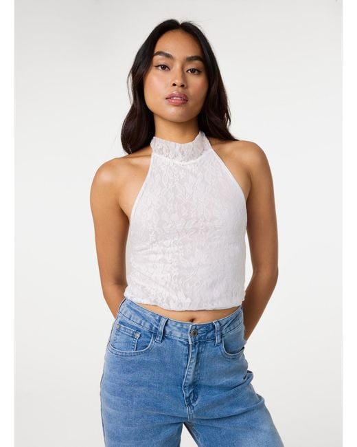 Pink Vanilla Blue Lace Halter Neck Top