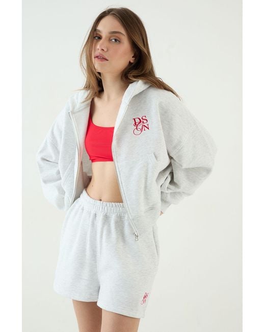 DSGN Studio White Boxy Crop Zip Through Hoodie