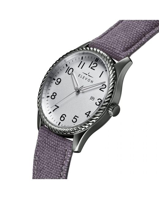 Elevon Watches Metallic Crosswind Canvas-Overlaid Leather-Band Watch W/ Date for men