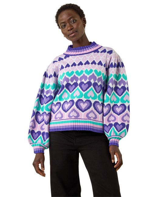 Roman Blue Heart High Neck Knit Jumper