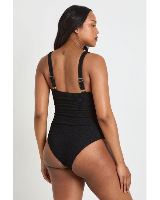 Boohoo Black Maternity Crinkle Scoop Neck Trim Detail Swimsuit
