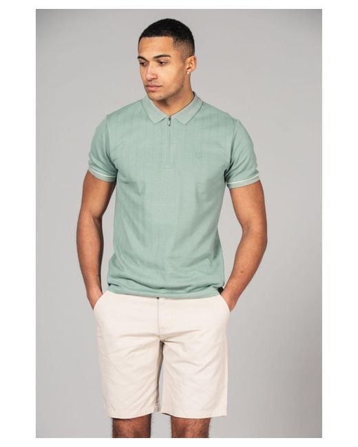Kensington Eastside Green Cotton Zip Neck Polo Shirt for men