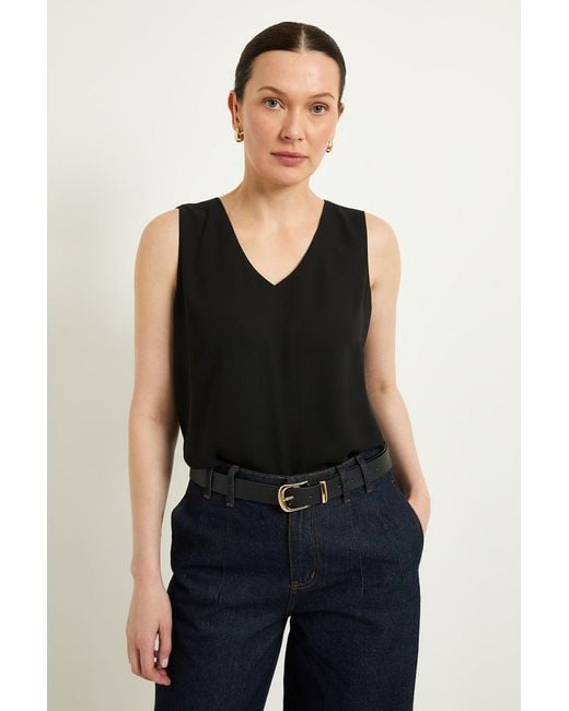 Wallis Black Plain V Neck Cami Top