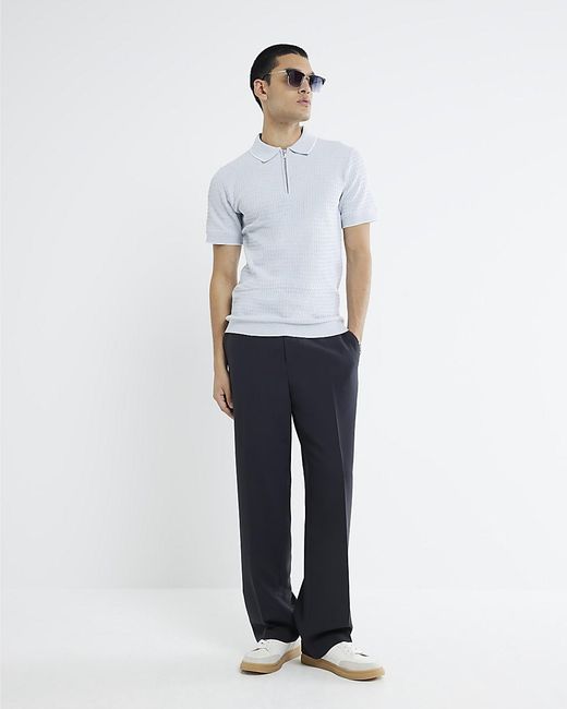 River Island White Polo Shirt Muscle Fit Textured Tipped for men