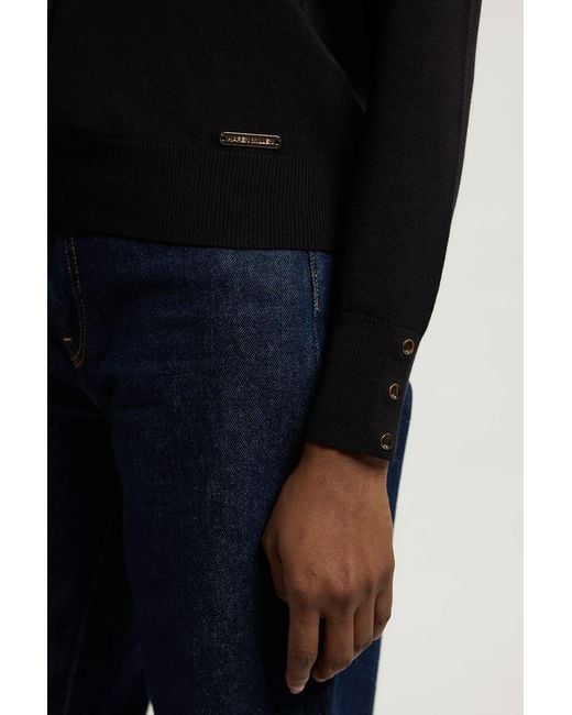 Karen Millen Blue Petite Viscose Blend Popper Detail Knit Collared Cardigan