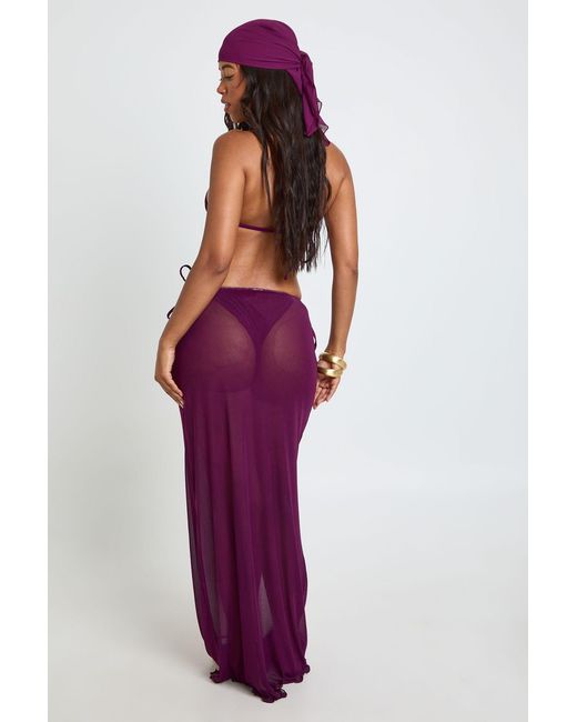 Boohoo Blue Triangle Bikini Set With Maxi Skirt And Headscarf