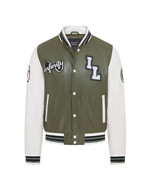 Infinity Leather Green Baseball Letterman Bomber Jacket for men
