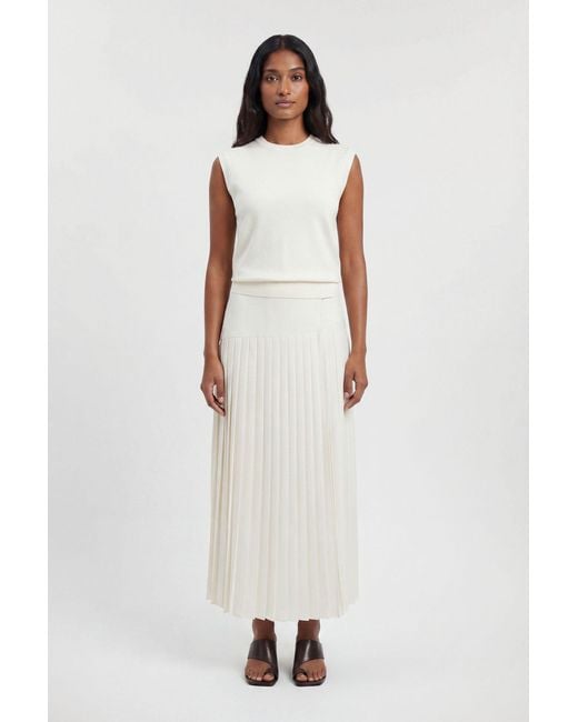 Karen Millen White Satin Tux Tailored Pleated Skirt