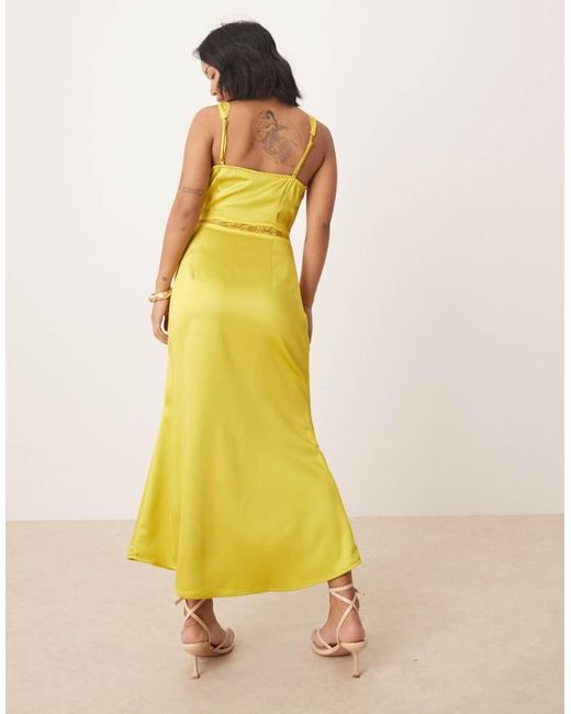 Never Fully Dressed Yellow Petite Mimi Lace Cut-Out Satin Midaxi Dress