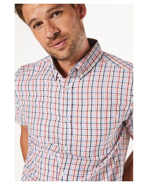 MAINE White Grant Check Short Sleeve Shirt for men