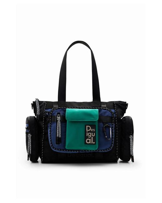 Desigual Black Print Handbag With Zip Fastening