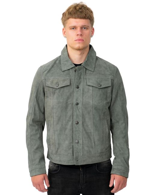 Infinity Leather Gray Goat Suede Jeans Jacket-Adelaide for men