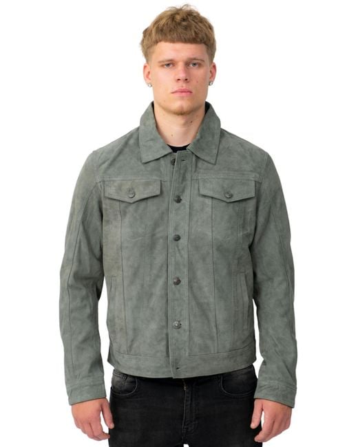 Infinity Leather Gray Goat Suede Jeans Jacket-Adelaide for men