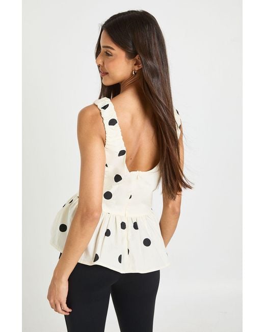 Boohoo White Polka Dot Poplin V Neck Peplum Top