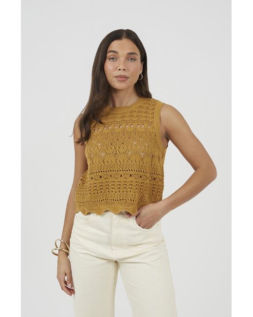 Brave Soul Natural Crew Neck Pointelle Knit Tank