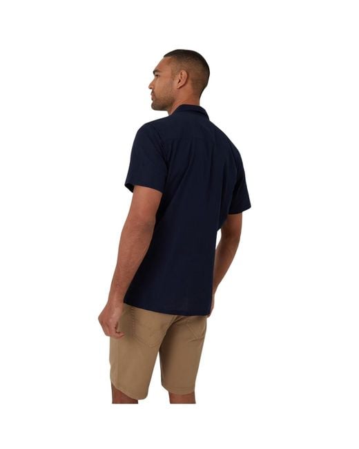 Threadbare Blue Embroidered Short-Sleeved Shirt Cotton for men