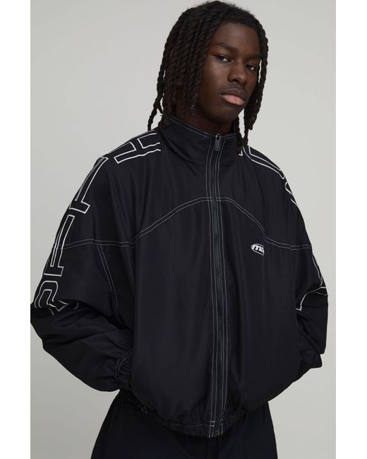 BoohooMAN Black Oversized Official Large Scale Graphic Sports Jacket for men