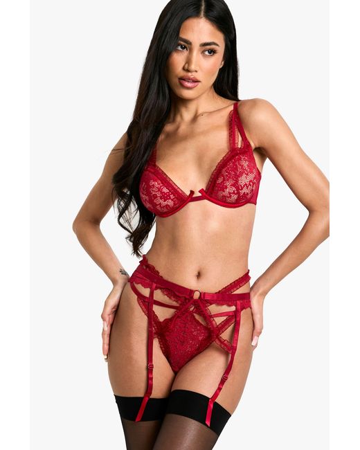 Boohoo Red Ruffle Trim Underwire Plunge Bra
