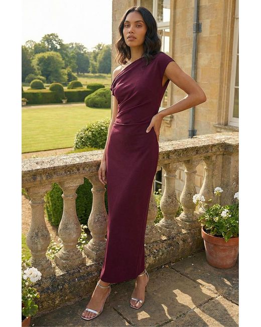 Roman Multicolor Drape Shoulder Stretch Midi Dress