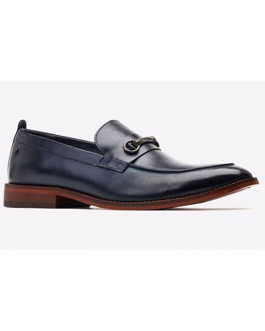 Base London Blue Coda Washed Navy Loafers Leather for men