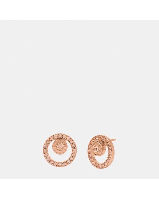 COACH Pink Open Circle Pave Halo Stud Earrings