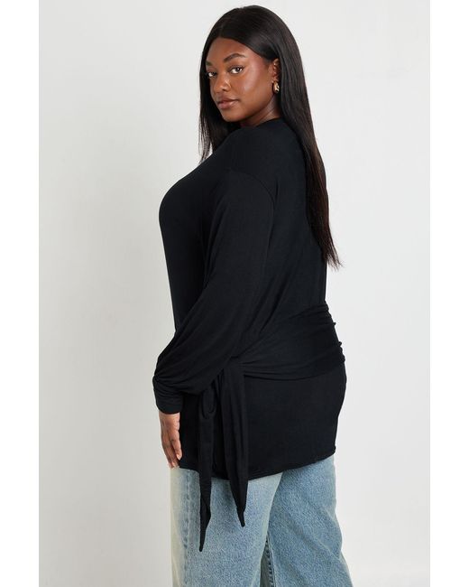 Boohoo Black Plus Slouchy Wrap Over Long Sleeve Top