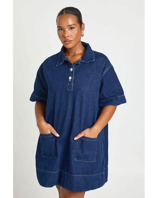 Boohoo Blue Plus Short Sleeve Denim Dress